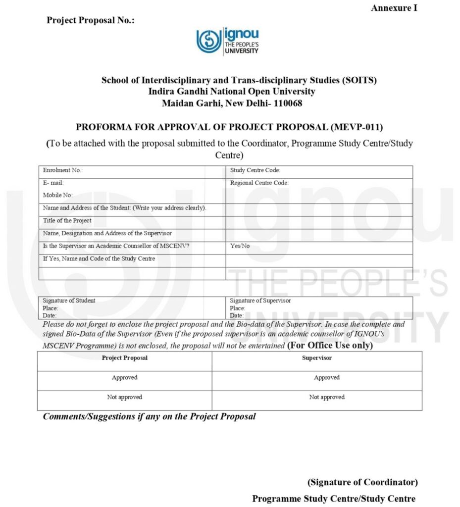 IGNOU Msc Environment Science (MSCENV) Project (MEVP-011) Tips, Format and Guidelines | Full Details mevp 011 proforma