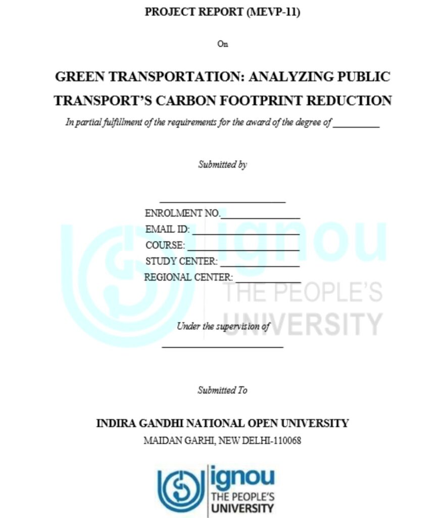 IGNOU Msc Environment Science (MSCENV) Project (MEVP-011) Tips, Format and Guidelines | Full Details mevp 011 cover page