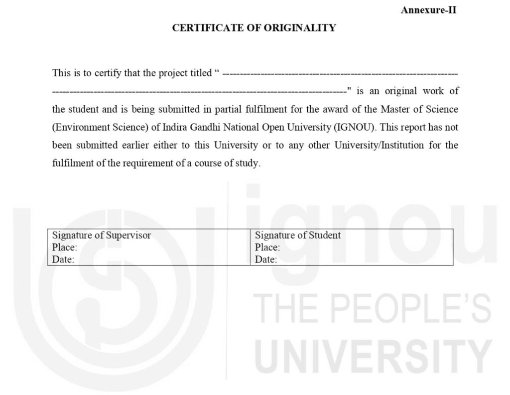 IGNOU Msc Environment Science (MSCENV) Project (MEVP-011) Tips, Format and Guidelines | Full Details mevp 011 originality certifiate